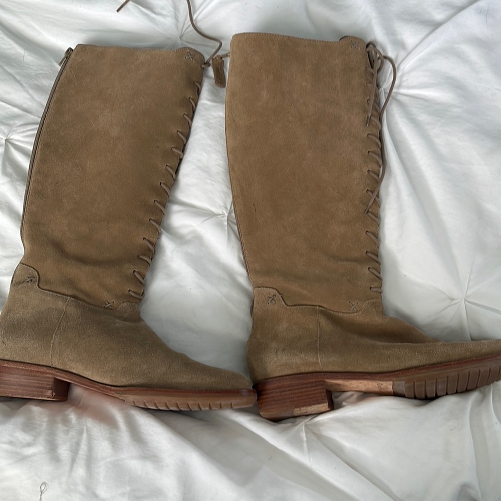 Cole Haan suede lace up boots with zipper size 7. Good used condition.